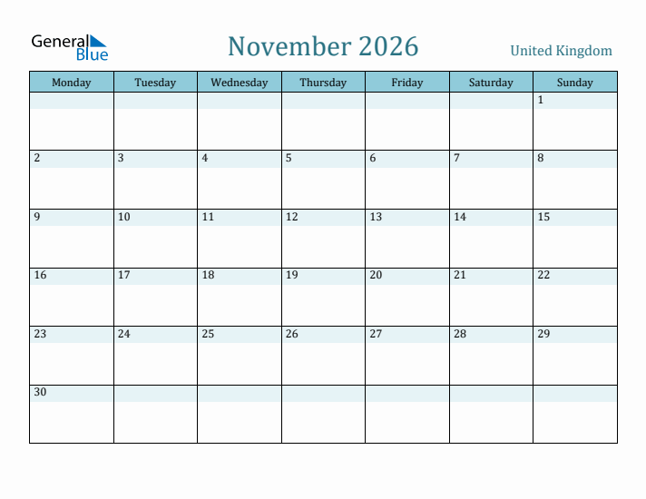 November 2026 Calendar with Holidays