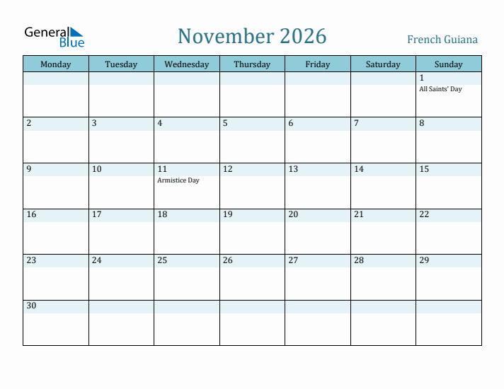 November 2026 Calendar with Holidays