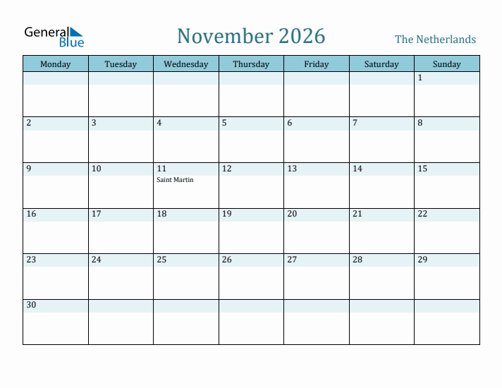 November 2026 Calendar with Holidays