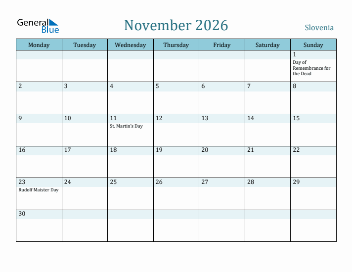 November 2026 Calendar with Holidays