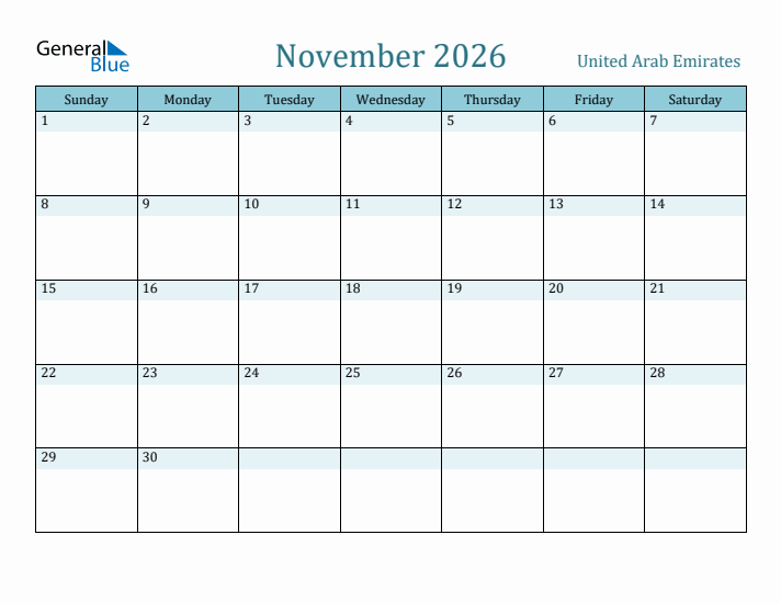 November 2026 Calendar with Holidays