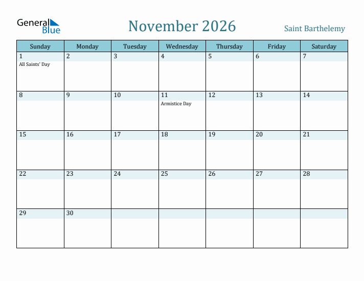 November 2026 Calendar with Holidays