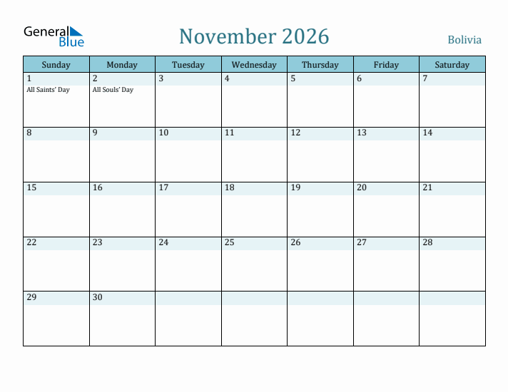 November 2026 Calendar with Holidays