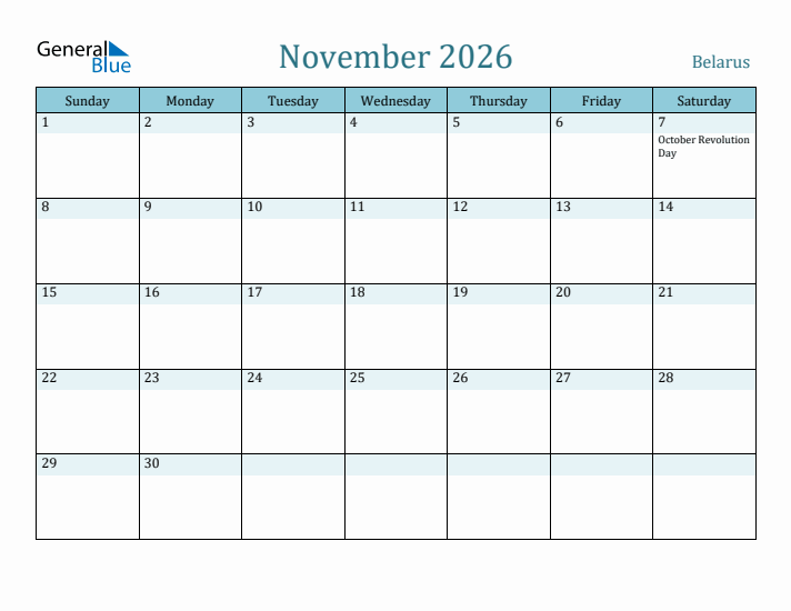 November 2026 Calendar with Holidays