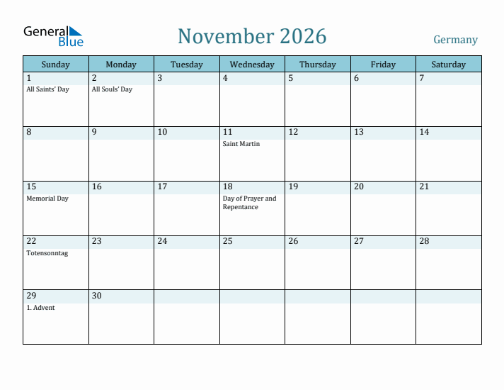 November 2026 Calendar with Holidays