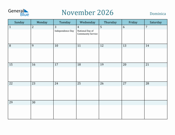 November 2026 Calendar with Holidays