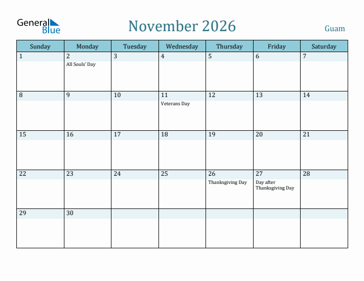 November 2026 Calendar with Holidays