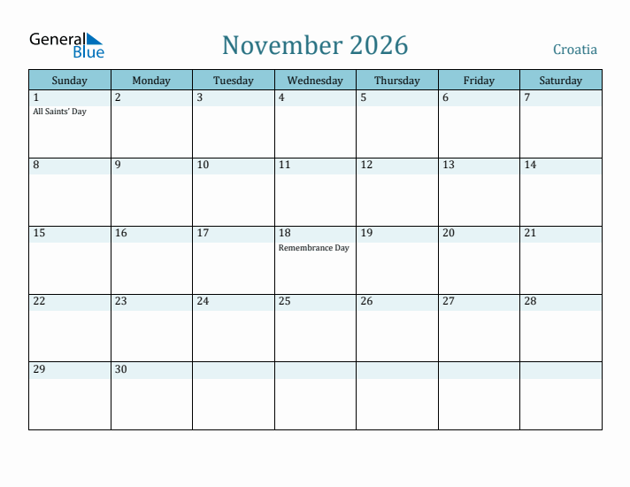 November 2026 Calendar with Holidays