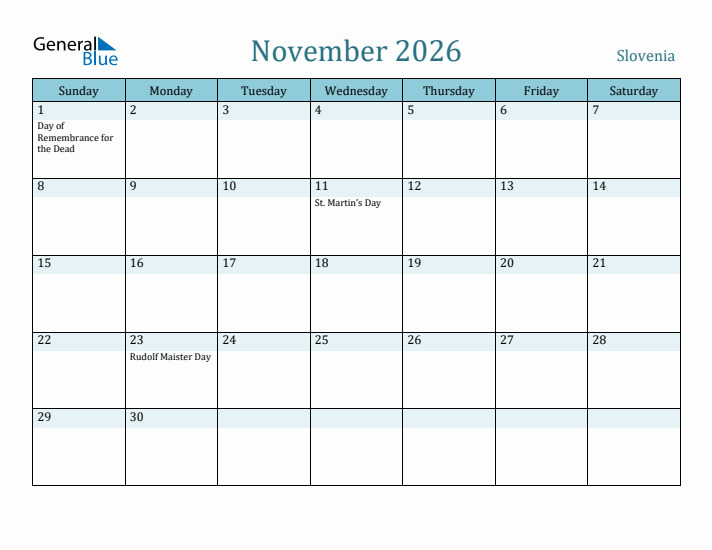 November 2026 Calendar with Holidays