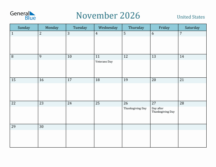 November 2026 Calendar with Holidays