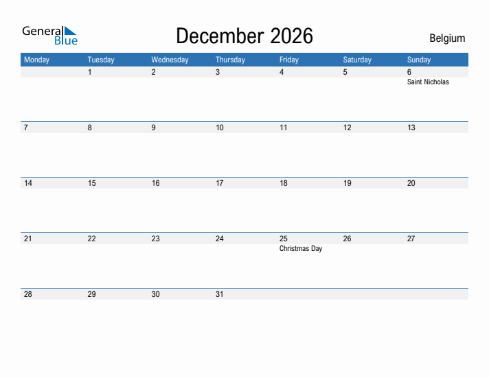 Fillable December 2026 Calendar