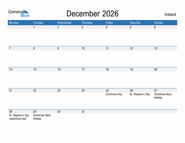 Fillable December 2026 Calendar