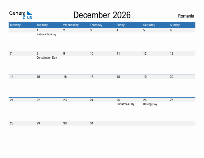 Fillable December 2026 Calendar