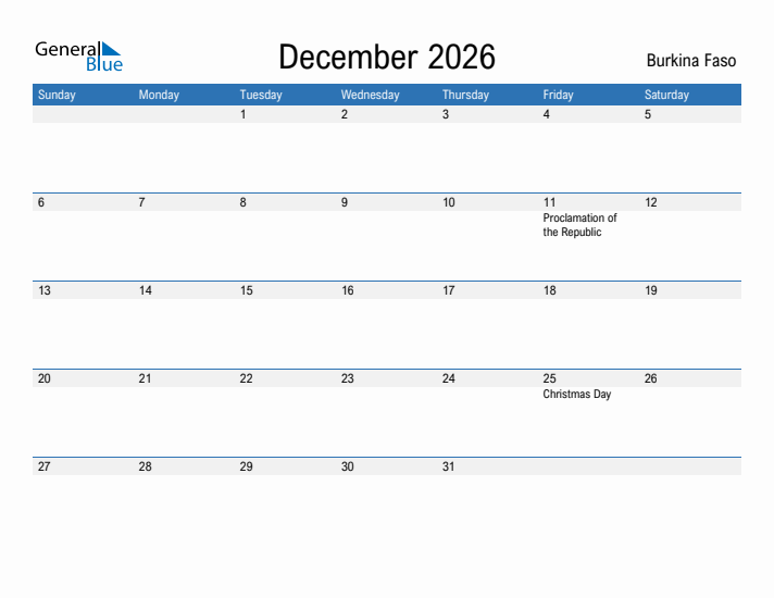 Fillable December 2026 Calendar