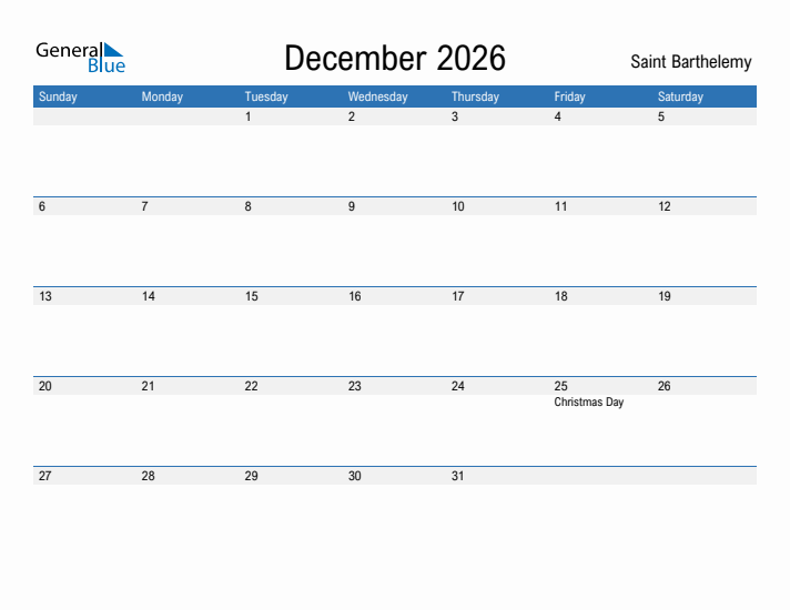 Fillable December 2026 Calendar