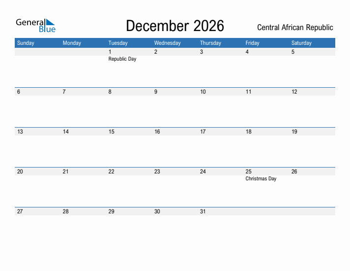 Fillable December 2026 Calendar