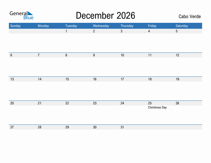 Fillable December 2026 Calendar