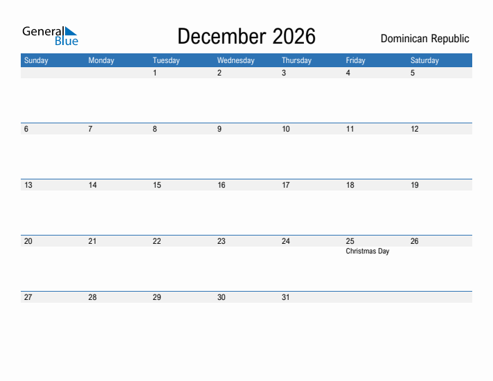 Fillable December 2026 Calendar