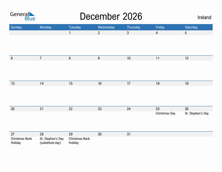 Fillable December 2026 Calendar