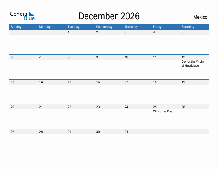 Fillable December 2026 Calendar