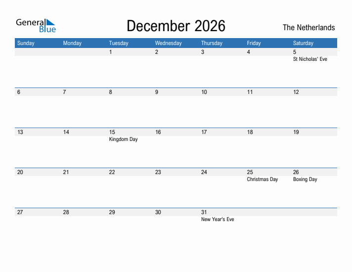 Fillable December 2026 Calendar