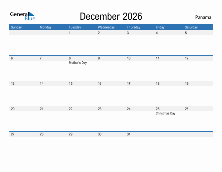 Fillable December 2026 Calendar