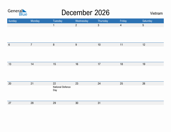 Fillable December 2026 Calendar