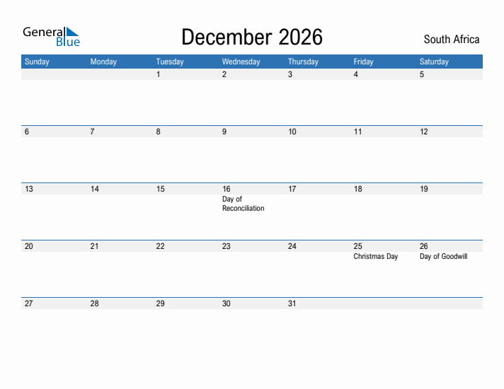 Fillable December 2026 Calendar