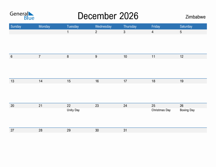 Fillable December 2026 Calendar