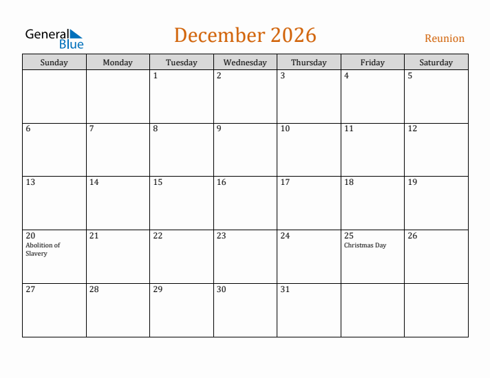 December 2026 Holiday Calendar with Sunday Start