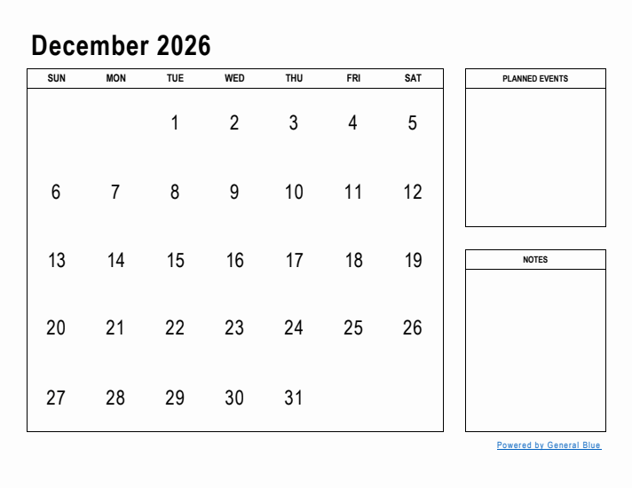 December 2026 Calendar Planner