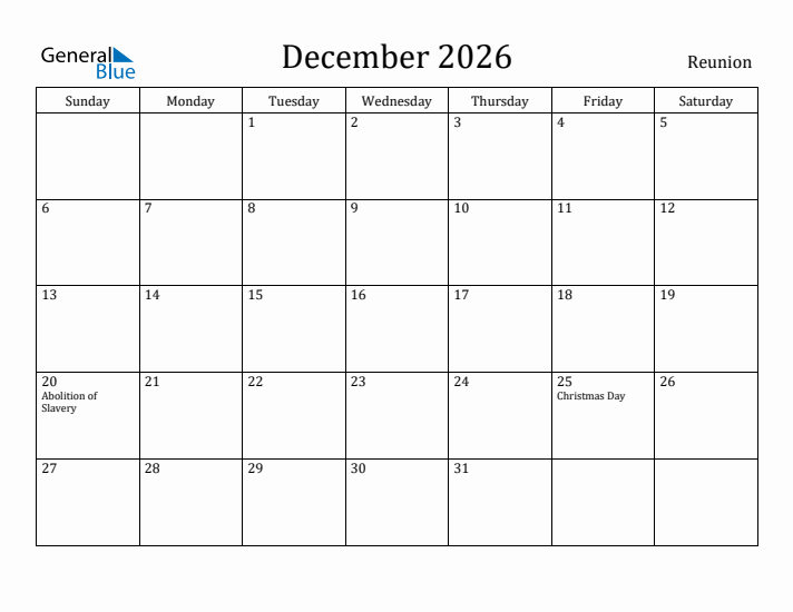 December 2026 Calendar Reunion