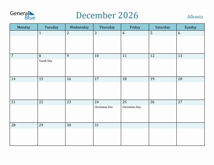 December 2026 Calendar with Holidays