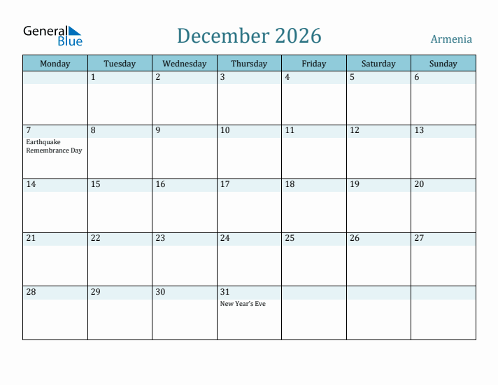 December 2026 Calendar with Holidays