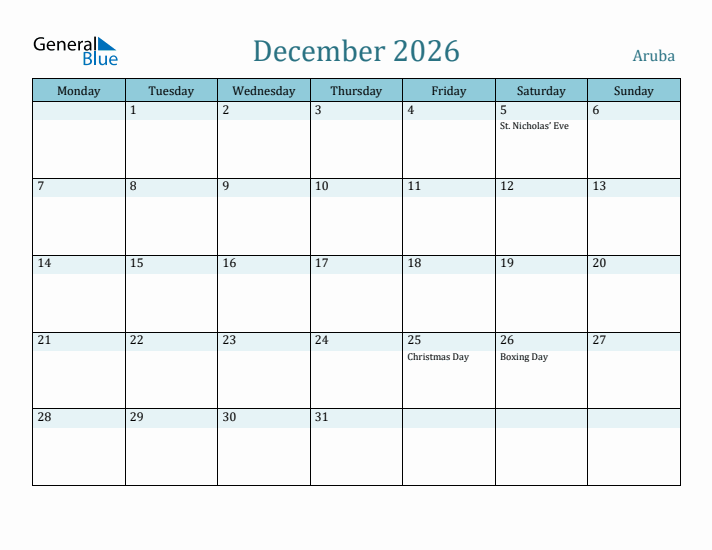 December 2026 Calendar with Holidays