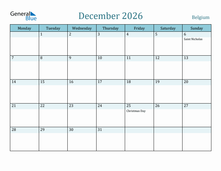 December 2026 Calendar with Holidays