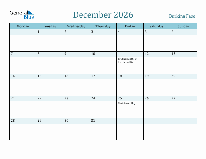 December 2026 Calendar with Holidays