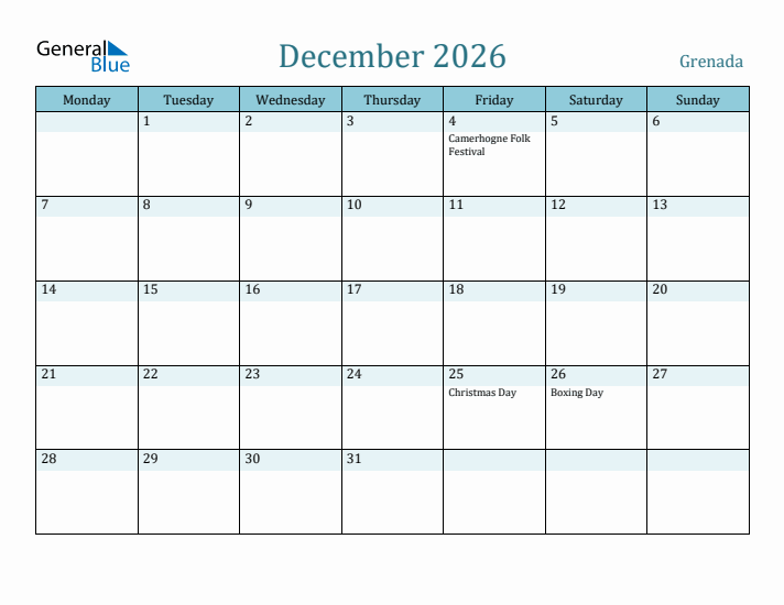 December 2026 Calendar with Holidays