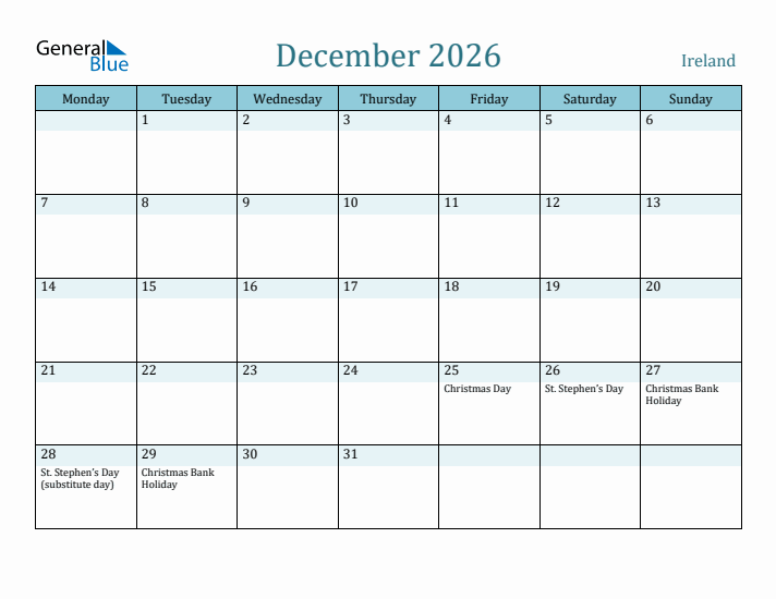 December 2026 Calendar with Holidays