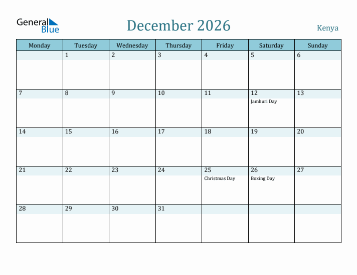 December 2026 Calendar with Holidays