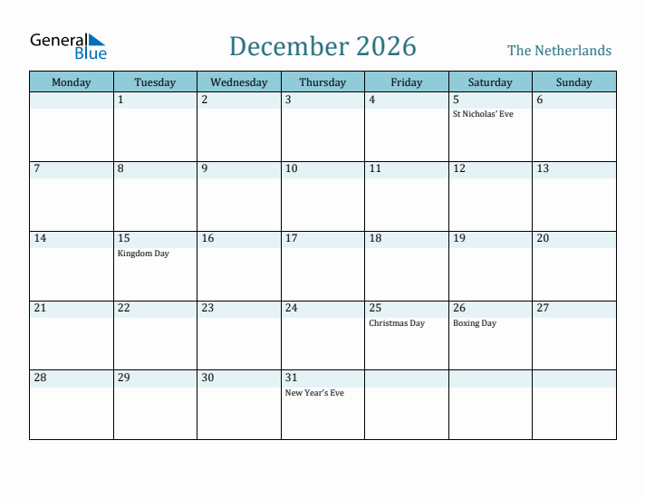 December 2026 Calendar with Holidays