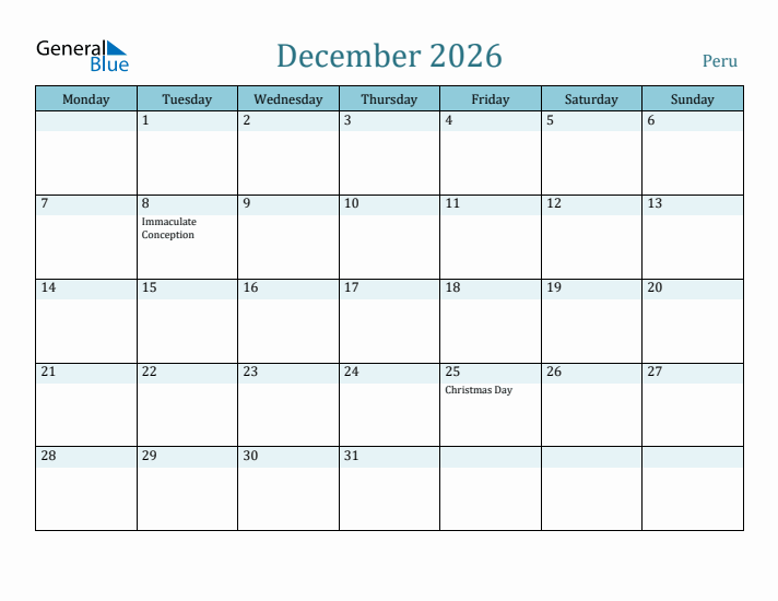 December 2026 Calendar with Holidays