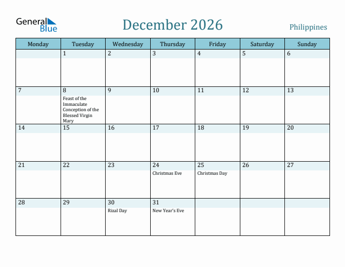 December 2026 Calendar with Holidays