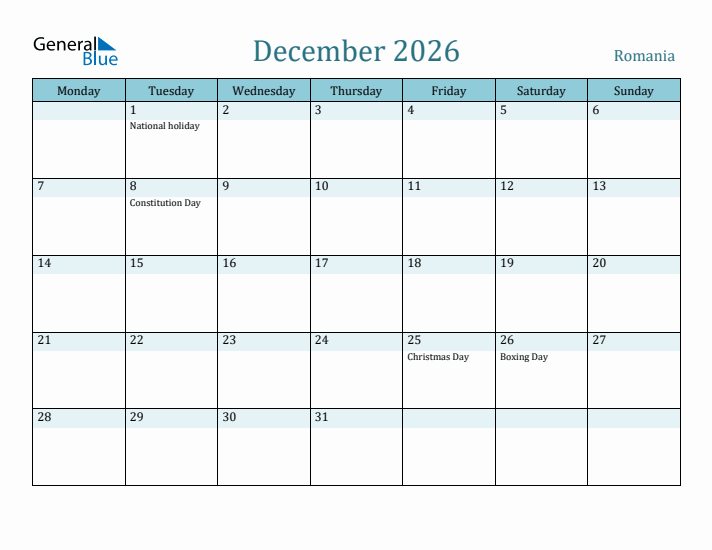 December 2026 Calendar with Holidays