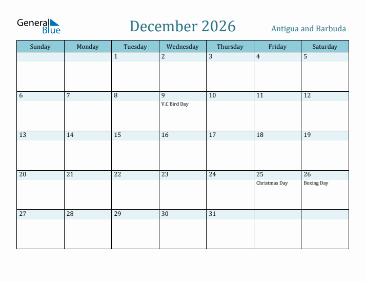 December 2026 Calendar with Holidays