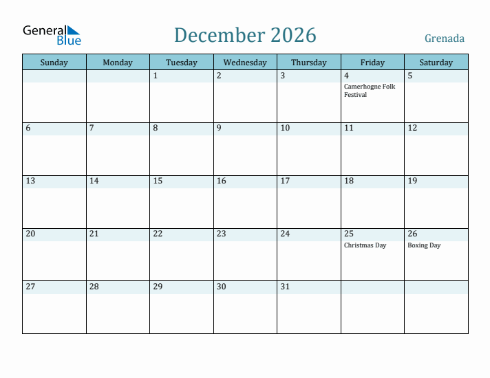 December 2026 Calendar with Holidays