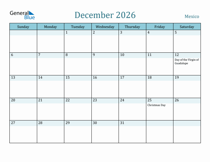 December 2026 Calendar with Holidays