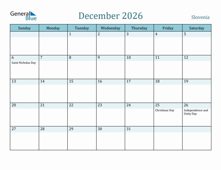 December 2026 Calendar with Holidays