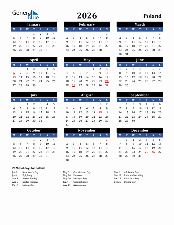 2026 Poland Holiday Calendar