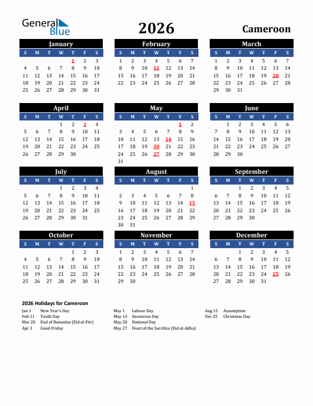 2026 Cameroon Holiday Calendar